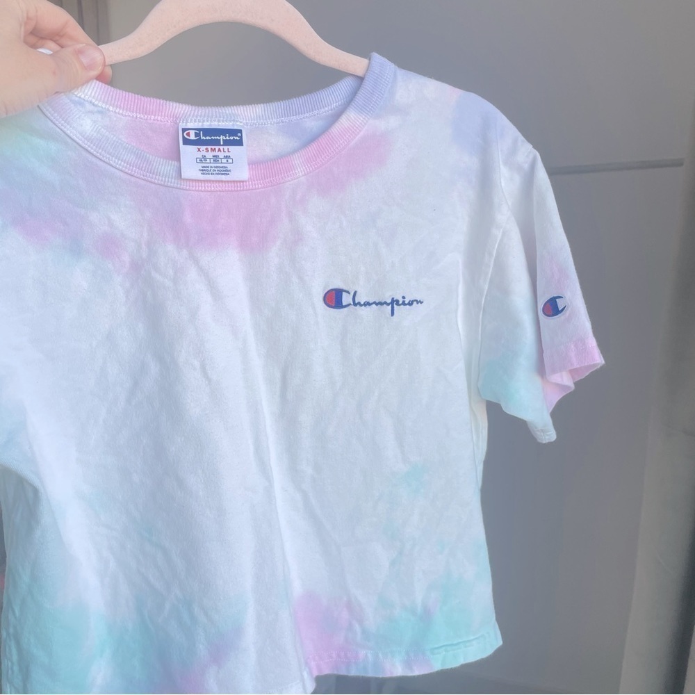 Champion TieDye Crop Top tee pink blue purple X-Small